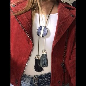 Anthropologie HE long ceramic and leather necklace